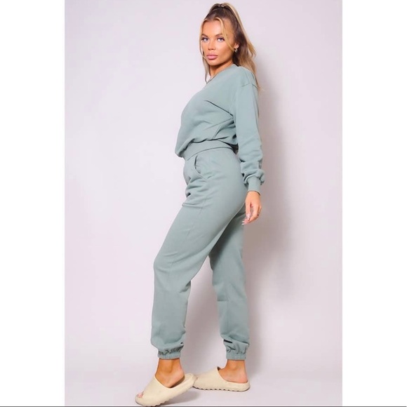 Sage Green Two Piece Crewneck Long Sleeve Top with Joggers Pants Set - Picture 5 of 7